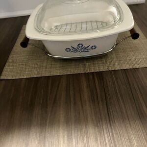 Corningware White and Blue Casserole Dish with Lid
